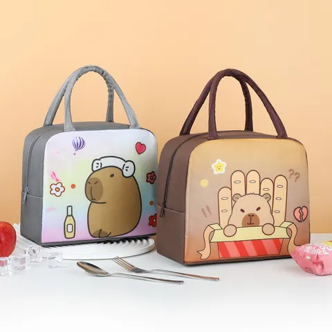 Cartoon Capybara Insulated Lunch Bag Portable Oxford Cloth Thermal Bento Box Bag For School Office Picnic Travel Handheld Bag