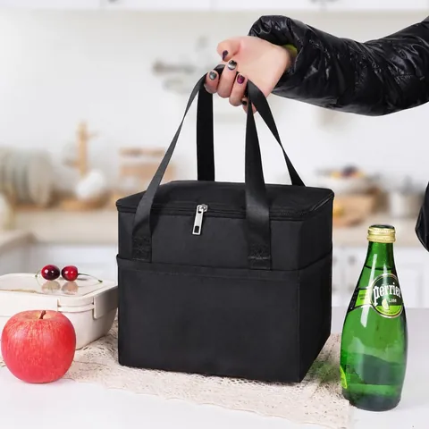 Large Capacity Oxford Cloth Insulated Lunch Bag Waterproof Thermal Bento Cooler Bag With Side Mesh Pocket For Picnic Office School