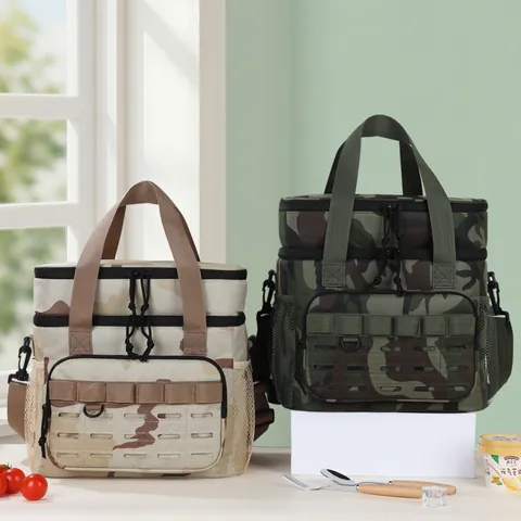 Outdoor Camouflage Double Layer Picnic Bag Large Capacity Insulated Cooler Bag For Camping Hiking Portable Food Lunch Tote