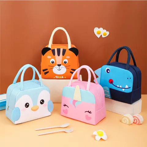 Cartoon Animal Insulated Lunch Bag Portable Oxford Cloth Thermal Bento Bag With Aluminum Foil Lining For School Office Camping Women Kids
