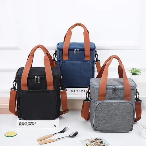 Large Capacity Insulated Lunch Bag Oxford Cloth Waterproof Thermal Picnic Bag With Adjustable Shoulder Strap For Outdoor Camping Office Commuting