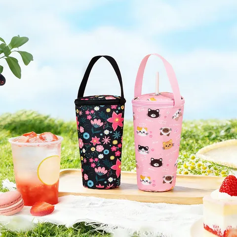 Cartoon Tragbare Isolierte Becherhülle Wasserflaschentasche Oxford Tuch Thermoträger Mit Griff Für Outdoor Büro Schule