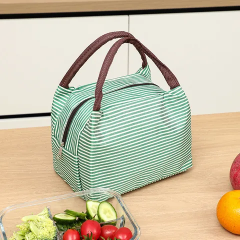 Fashion Striped Oxford Cloth Insulated Lunch Bag Portable Bento Cooler Pouch For Office School Picnic Outdoor Travel