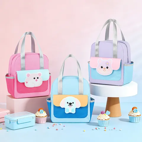Cute Cartoon Animal Insulated Lunch Bag For Kids Women Waterproof Nylon Thermal Bento Box Bag Portable Picnic Food Tote Bag
