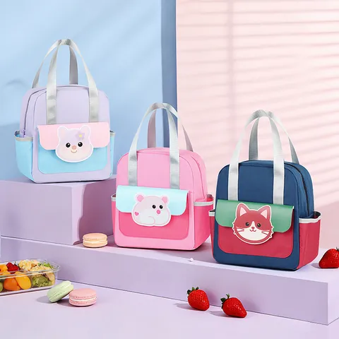Cute Cartoon Animal Insulated Lunch Bag For Kids Women Waterproof Nylon Thermal Bento Box Bag Portable Picnic Food Tote Bag