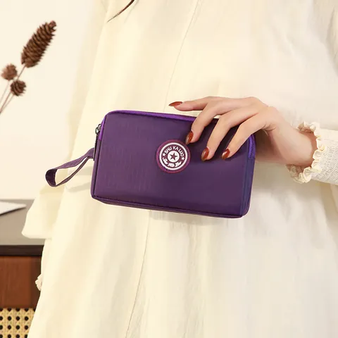 Bolso para Teléfono Móvil de Tres Capas con Cremallera para Mujer Cartera de Mano de 7 Pulgadas Tela de Poliéster Monedero de Mano Multifuncional