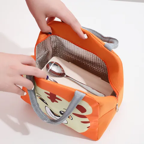 Cartoon Animal Insulated Lunch Bag Portable Nylon Thermal Bento Bag With Aluminum Foil Inner For School Office Picnic Travel
