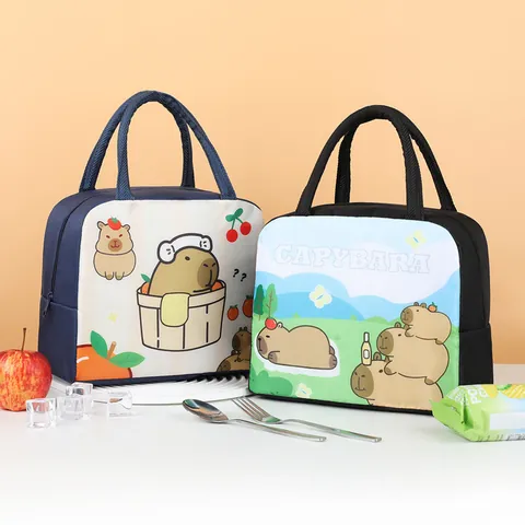 Insulated Lunch Bag For Women Kids Cute Cartoon Capybara Animal Oxford Cloth Thermal Bento Bag For School Office Picnic