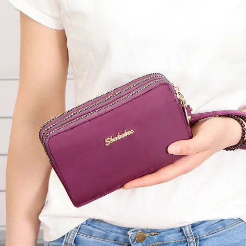Bolso para Teléfono Móvil para Mujer Hombre Cartera Larga Bolso de Mano Triple Cremallera Organizador de Viaje