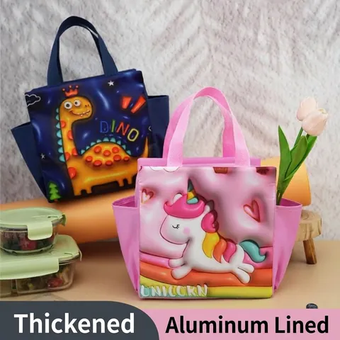 3D Cartoon Insulated Lunch Bag Oxford Cloth Thermal Lunch Box Pouch With Double Side Pockets For Kids Students Office Work Picnic