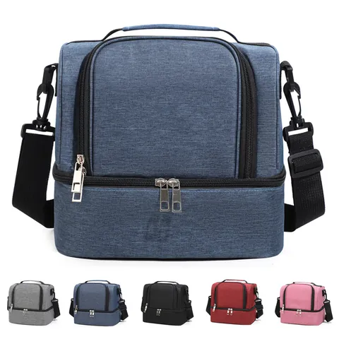 Große Kapazität Doppelschichtig Isolierte Lunch-Tasche Oxford Gewebe Thermische Bento Tasche Picknick Kühltasche Mit Schultergurt