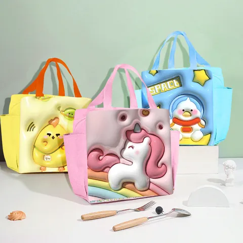 Cartoon 3D Embossed Oxford Cloth Lunch Bag Thermal Insulated Portable Bento Tote For School Office Picnic Lunch Bag