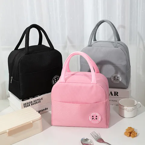 Insulated Lunch Bag Oxford Cloth Aluminum Foil Thermal Cooler Tote Bag With Cartoon Panda Pattern For School Office Picnic