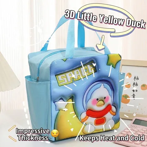 Cartoon 3D Stereoscopic Puff Lunch Bag Oxford Cloth Insulated Thermal Bento Box Tote With Double Pockets For Picnic School Women Kids