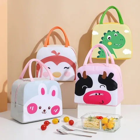 Cartoon Cute Animal Pattern Insulated Lunch Bag Portable Thermal Bento Bag Oxford Cloth For School Office Picnic Travel Lunch Box Storage Bag