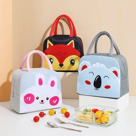 Cartoon Cute Animal Pattern Insulated Lunch Bag Portable Thermal Bento Bag Oxford Cloth For School Office Picnic Travel Lunch Box Storage Bag