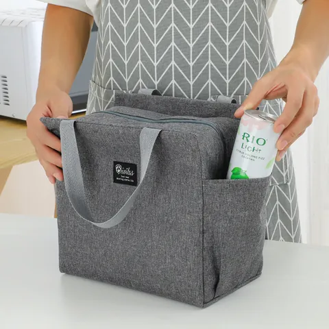 Sac à Repas Isotherme Épaissi Tissu Cationique Boîte à Bento Thermique Portable avec Poches Doubles pour Travail École