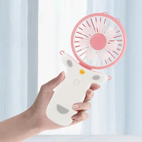 Portable Cartoon Neck Fan USB Rechargeable Handheld Foldable Mini Fan Silent Cooling Fan With Lanyard For Travel Dormitory