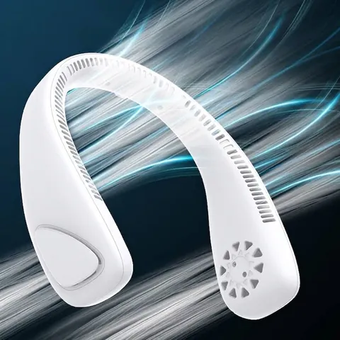 Ventilateur de Cou Portable Sans Pales Rechargeable USB Ventilateur Mains Libres Silencieux Vitesses Réglables Double Flux d'Air Ventilateur Personnel Pour Sports de Voyage en Plein Air