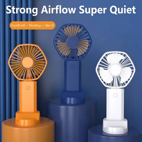 Portable Mini Handheld USB Fan 3 Speeds Silent Rechargeable Personal Small Cooling Fan With Phone Holder Base For Travel Office Students Home