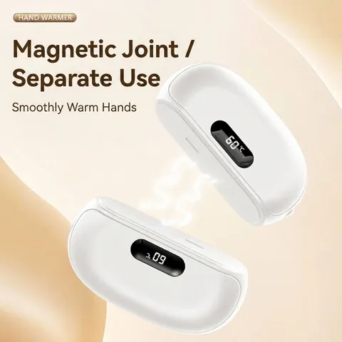 Magnetic Split Electric Hand Warmer With Flashlight Power Bank Function Digital Display USB Rechargeable Pocket Heater