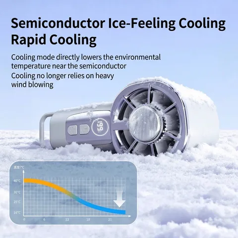 Portable Palm Mini Ice Cooling Fan Digital Display High Speed Turbo Handheld Fan With Clip USB Charging Multiple Gear Small Fan
