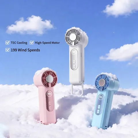 Portable Handheld Mini Fan USB Rechargeable LED Digital Display 199 Speeds TEC Ice Cooling Semiconductor Cooling Fan For Outdoor Travel