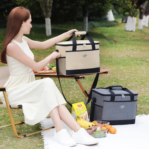 Große Kapazität Thermisch Isolierte Picknicktasche Oxford Gewebe Kühlbox Tragbare Outdoor Camping Kühltasche Lebensmittelspeicher Mit Verstellbarem Schultergurt