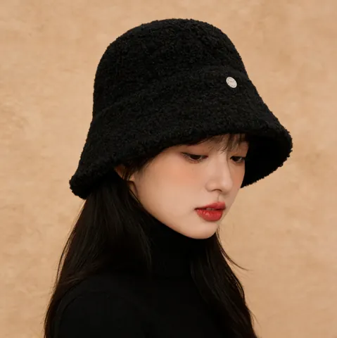 Women Autumn Winter Teddy Fleece Bucket Hat Solid Color Warm Grainy Polyester Cloche Hat Faux Fur Outdoor Fashion Basin Hat