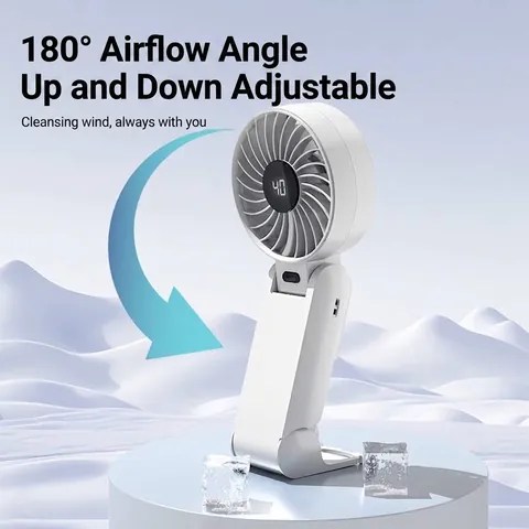 Portable Handheld Fan with Digital Display Foldable Personal Neck Fan USB Rechargeable Mini Silent Desk Fan for Outdoor Travel
