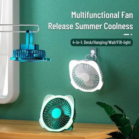 Brushless Desk Fan USB Rechargeable Portable Wall Mounted Fan With LED Fill Light For Kitchen Outdoor Camping Home