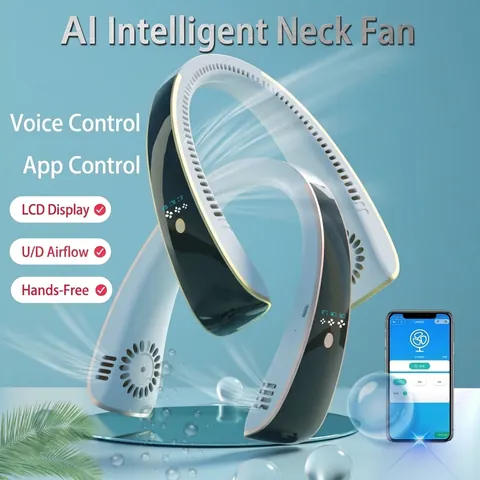 Smart Portable Neck Fan With Voice App Control Blateless Silent USB Rechargeable Wearable Personal Fan For Travel Sports