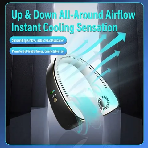 Smart Portable Neck Fan With Voice App Control Blateless Silent USB Rechargeable Wearable Personal Fan For Travel Sports