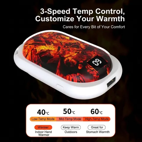 Scaldamani Elettrico Portatile con Display Digitale a Fiamma Funzione Power Bank Ricaricabile Regalo Caldo per l'Inverno
