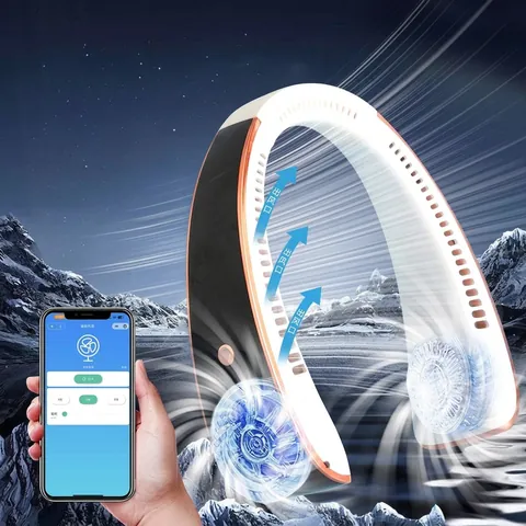 2024 New AI Voice Neck Fan Bladeless USB Rechargeable Wearable Fan Hands Free Cooling Fan With LCD Display For Outdoor Sports Travel