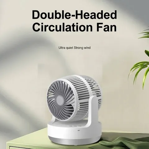 Double-Head Air Circulation Desk Fan 360 Degree Rotating Portable USB Charging Fan With 4 Speeds For Home Office Outdoor Camping