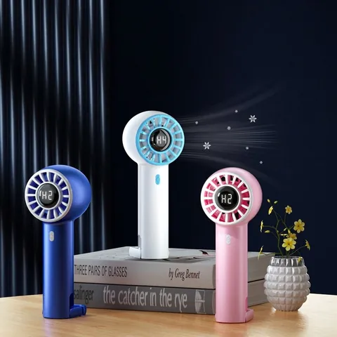 Handheld Turbo Fan Portable USB Rechargeable Mini Cooling Fan With Digital Display Foldable Carabiner Hook Five Speed Adjustable Desktop Fan For Outdoor Travel Home Office