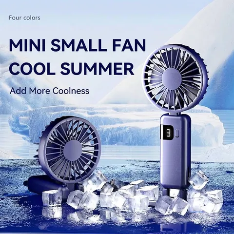 Mini Handheld Fan Digital Display USB Rechargeable 5 Speeds Folding Neck Fan Portable Personal Quiet Cooling Fan For Home Office Travel