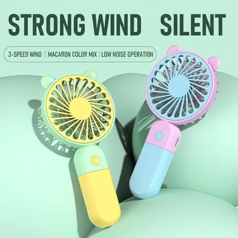 Cute Cartoon Handheld USB Fan Portable Mini Rechargeable Desktop Personal Cooling Fan With Phone Holder For Outdoor Travel Summer Students Gift