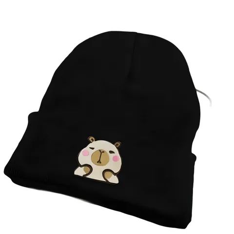 Fashion Knitted Beanie Hat For Women Men Autumn Winter Warm Capybara Embroidery Cuff Beanie Outdoor Windproof Thermal Skull Cap