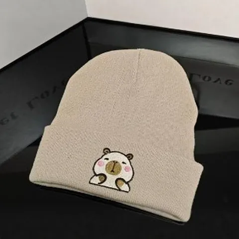 Fashion Knitted Beanie Hat For Women Men Autumn Winter Warm Capybara Embroidery Cuff Beanie Outdoor Windproof Thermal Skull Cap