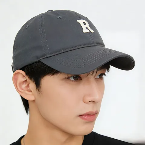 Vintage Letter R Embroidered Baseball Cap For Men Women Wide Brim Deep Crown Adjustable Sun Protection Casual Outdoor Sport Hat