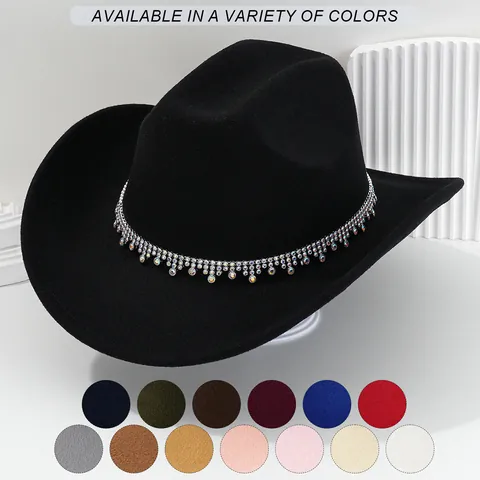 Sombrero de Vaquero Occidental para Mujer Con Flecos de Strass Cristal Brillante Gema de Lágrima Sombrero de Vaquera para Boda Fiesta
