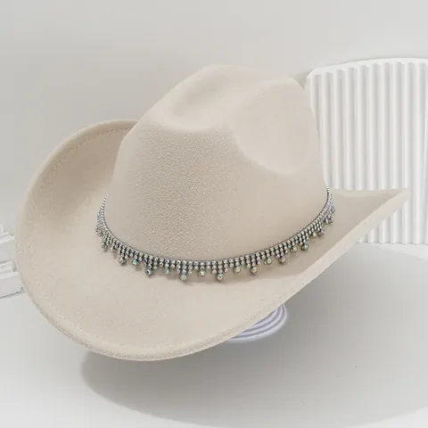 Sombrero de Vaquero Occidental para Mujer Con Flecos de Strass Cristal Brillante Gema de Lágrima Sombrero de Vaquera para Boda Fiesta