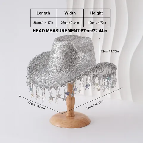 Glitter Star Tassel Western Cowboy Hat Sparkling Sequin Party Stage Performance Hat For Women Men Festival Rave Accessories