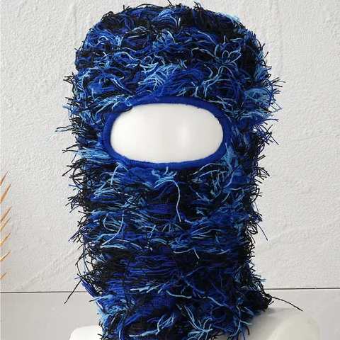 Distressed Camouflage Knitted Balaclava Single Hole Full Face Mask Winter Warm Ski Mask For Men Women Outdoor Streetwear