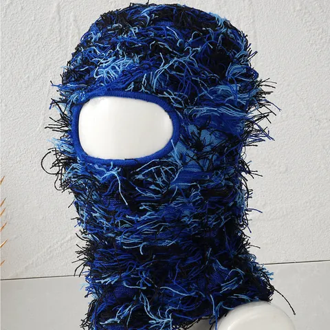 Distressed Camouflage Knitted Balaclava Single Hole Full Face Mask Winter Warm Ski Mask For Men Women Outdoor Streetwear