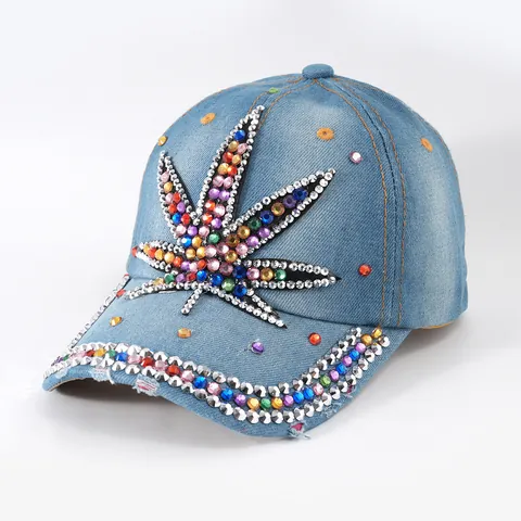 Westliche Schwere Handarbeit Strass Denim Baseballkappe Hip Hop Streetwear Verstellbarer Sonnenhut Für Damen Herren