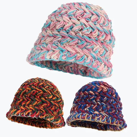 Cappello da Pescatore in Maglia Colorata da Donna Cappello Invernale Caldo Ispessito Stile Sportivo di Strada Cappello a Secchiello in Colori Misti