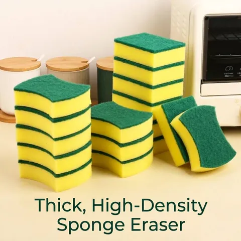 High Density Double Sided Cleaning Sponge Scouring Pad Green Abrasive Fiber Yellow Foam Dishwasher Scrub Brush For Kitchen